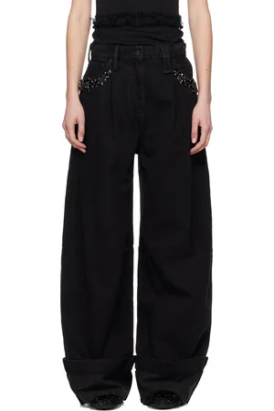 Simone Rocha Jean noir à revers prolongés et à ornements facettés Turbo