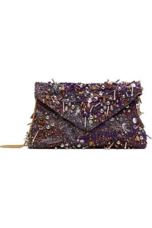 DRIES VAN NOTEN Sac enveloppe mauve et rouge à perles
