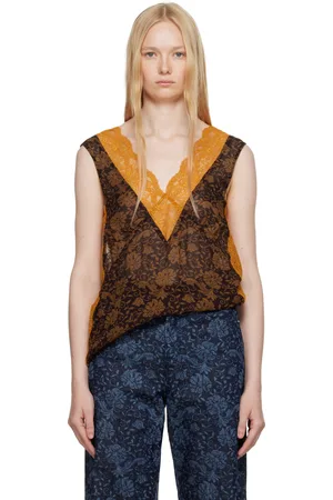DRIES VAN NOTEN Haut brun et orange en dentelle