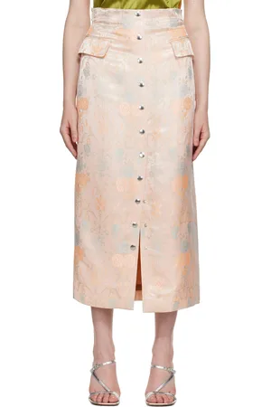 DRIES VAN NOTEN Jupe midi ajustée rose à motif fleuri en jacquard