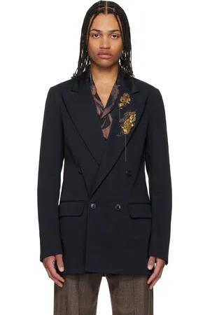 DRIES VAN NOTEN Veston bleu marine à ornements à paillettes