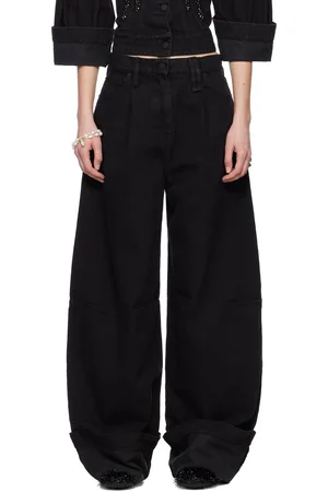 Simone Rocha Jean noir à revers prolongés et à ornements facettés