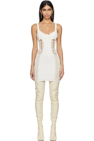 DION LEE Robe courte blanc cassé à ornements tressés