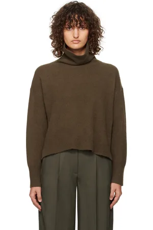 Joseph Col roulé brun en tricot brossé de cachemire