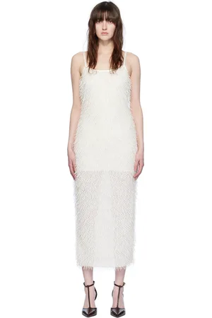 Elleme Robe midi blanc cassé à franges