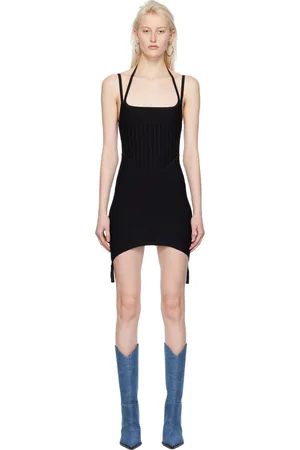 DION LEE Robe courte noire à baleines