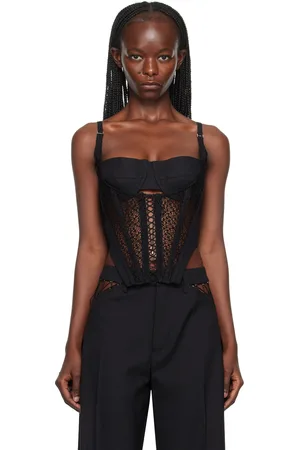 DION LEE Débardeur de style corset noir à laçage