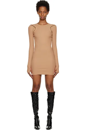 DION LEE Robe courte brun clair à agrafes et œillets