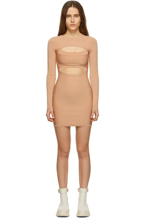 DION LEE Robe courte brun clair à découpes