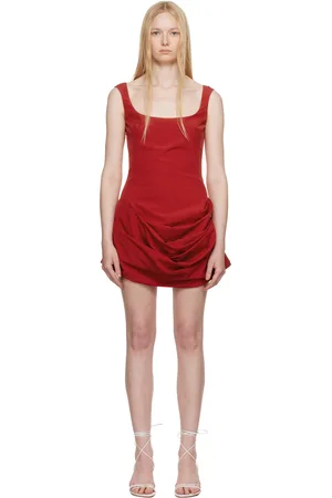 MAGDA BUTRYM Robe courte rouge à encolure arrondie et à effet ruché
