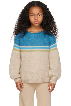 Longlivethequeen Enfant | Pull beige et bleu à rayures