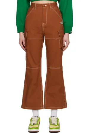 BAPE Pantalon cargo brun à taille haute et à piqûres contrastantes