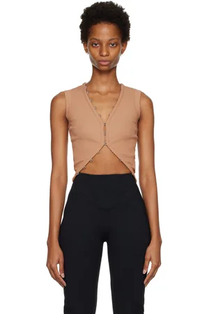DION LEE Débardeur brun clair à agrafes et œillets