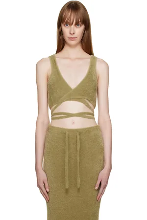 ESTER MANAS Débardeur vert en tricot à poils longs