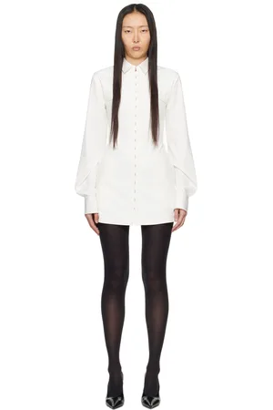 DION LEE Robe courte blanc cassé à agrafes et œillets