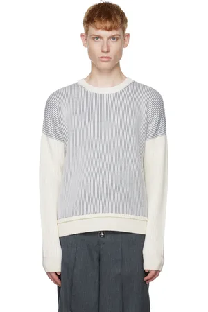 CALVINLUO Pull blanc et gris à rayures