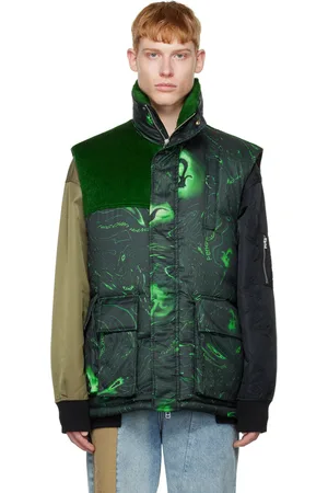 Feng Chen Wang Veste noir et vert à motif graphique rembourrée en duvet