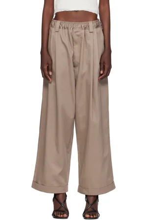 MERYLL ROGGE Pantalon gris en gabardine légère de coton à cordon coulissant