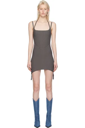 DION LEE Robe courte kaki à baleines
