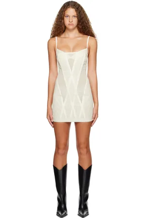 DION LEE Robe courte blanches à garnitures diagonales