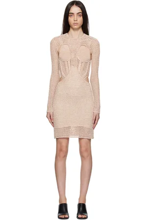 DION LEE Robe courte blanc cassé et beige