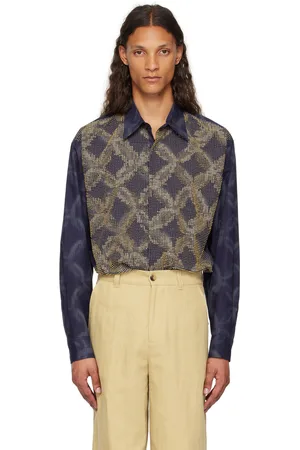DRIES VAN NOTEN Chemise bleu marine à perles