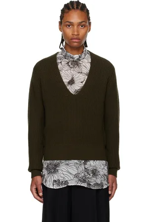 DRIES VAN NOTEN Pull kaki à col en V