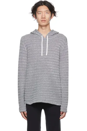 Vince Pull à capuche blanc cassé et bleu marine en tricot à points lâches
