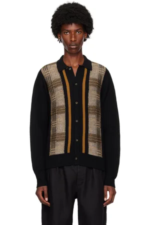 King & Tuckfield Cardigan noir et brun en laine mérinos