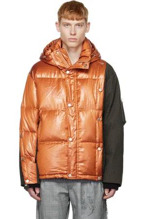 Feng Chen Wang Blouson déconstruit orange et vert rembourré en duvet
