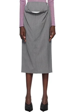 pushBUTTON Jupe midi grise à panneau drapé de style poche kangourou