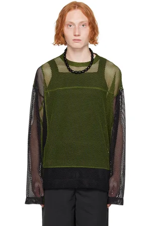 DRIES VAN NOTEN T-shirt à manches longues vert et noir à col ras du cou