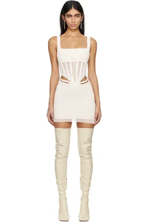 DION LEE Robe courte blanc cassé à découpes