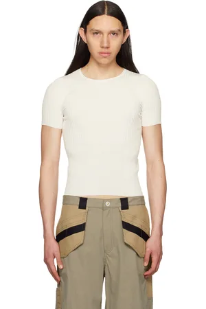 DION LEE T-shirt blanc en tricot côtelé dégradé