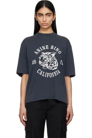 ANINE BING T-shirt Avi gris à image de léopard et à logo de style collégial