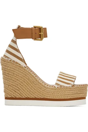 See by Chloé Sandales de style espadrille à talon compensé Glyn brun clair et blanc