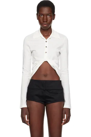 Courrèges Polo écourté blanc en piqué à ornement torsadé