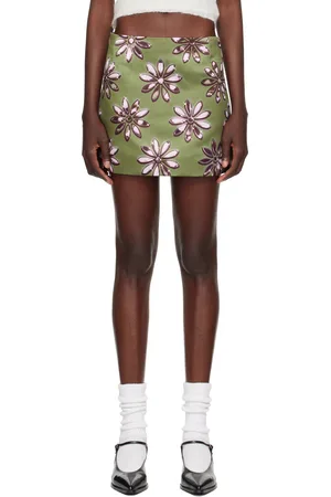 MERYLL ROGGE Minijupe droite kaki à motif de marguerites - Scuba