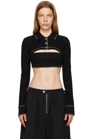 DION LEE Polo écourté noir à boutons-pression