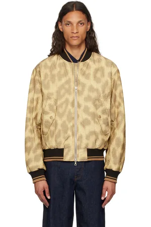 DRIES VAN NOTEN Blouson aviateur jaune à motif graphique imprimé