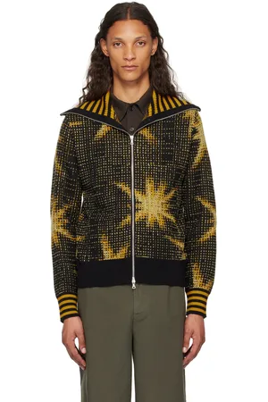 DRIES VAN NOTEN Pull noir et jaune à glissière