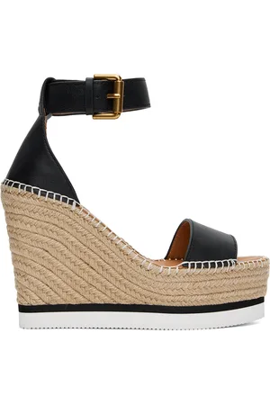 See by Chloé Sandales de style espadrille à talon compensé Glyn noir et brun clair