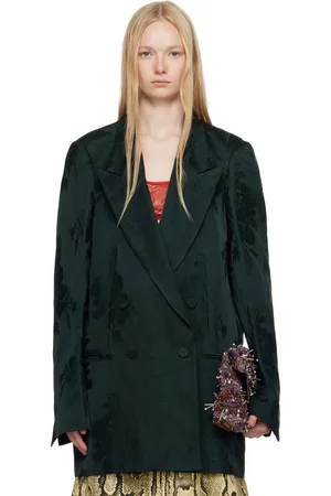 DRIES VAN NOTEN Veston vert à motif fleuri en jacquard