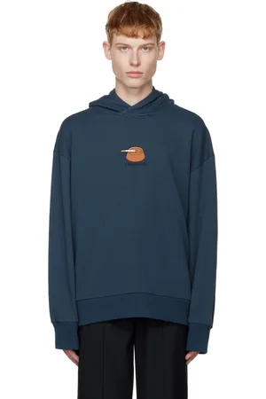 CALVINLUO Pull à capuche bleu marine à broderie