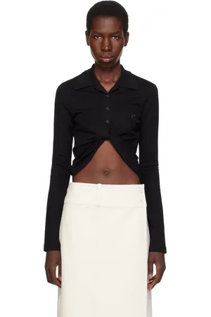 Courrèges Polo écourté noir en piqué à ornement torsadé