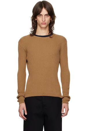 DRIES VAN NOTEN Pull brun à col ras du cou à rayure