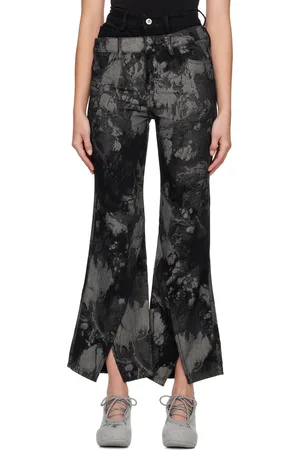 Feng Chen Wang Jean noir à motif en tissu jacquard