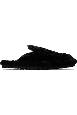 DRIES VAN NOTEN Pantoufles noires en peau retournée