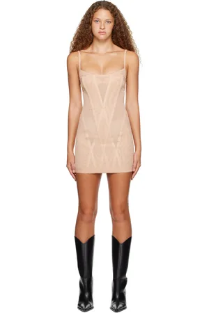 DION LEE Robe courte beige à garnitures diagonales