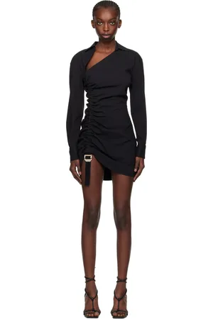 DION LEE Robe courte noire à patte coulissante de sureté et à fronces